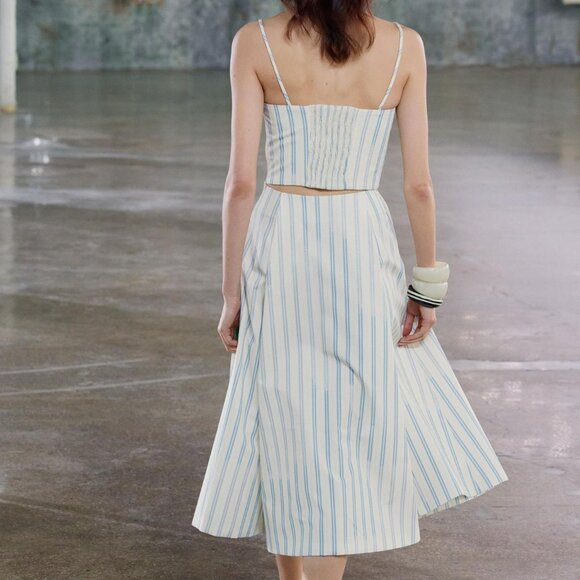 ZARA NEW WOMAN MID-RISE MIDI STRIPED PRINT SKIRT - Picture 6 of 6